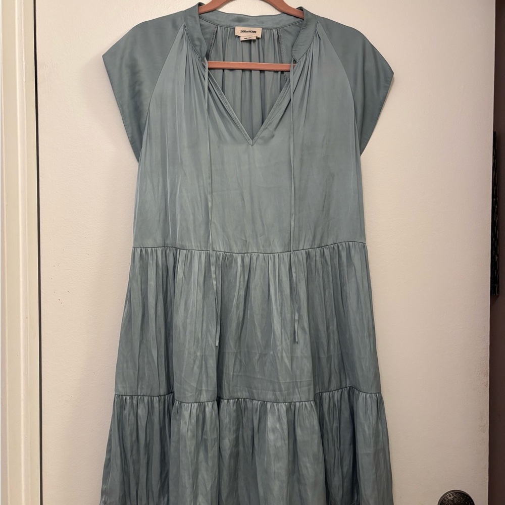 Zadig & Voltaire light blue/ grey Ritu Satin Mini Dress boho S Easter